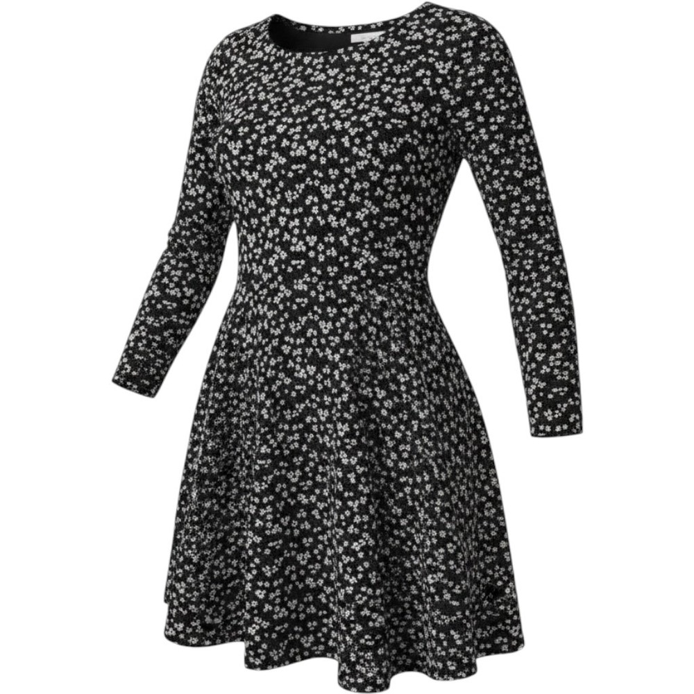 Fat Face Womens Black White Ditsy Floral Skater Dress Long Sleeve Size 12‎ UK 16